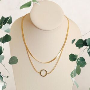 Faux gold chain double choker circle pendant